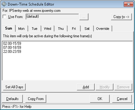 IPSentry Device Monitoring Schedule Editor