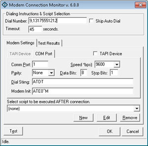 Modem Connection Monitoring Add-In Screen Shot